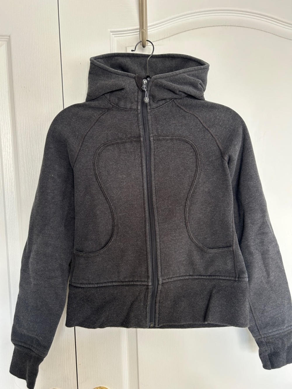 Vintage Charcoal Gray Hooded Zip-Up Sweatshirt